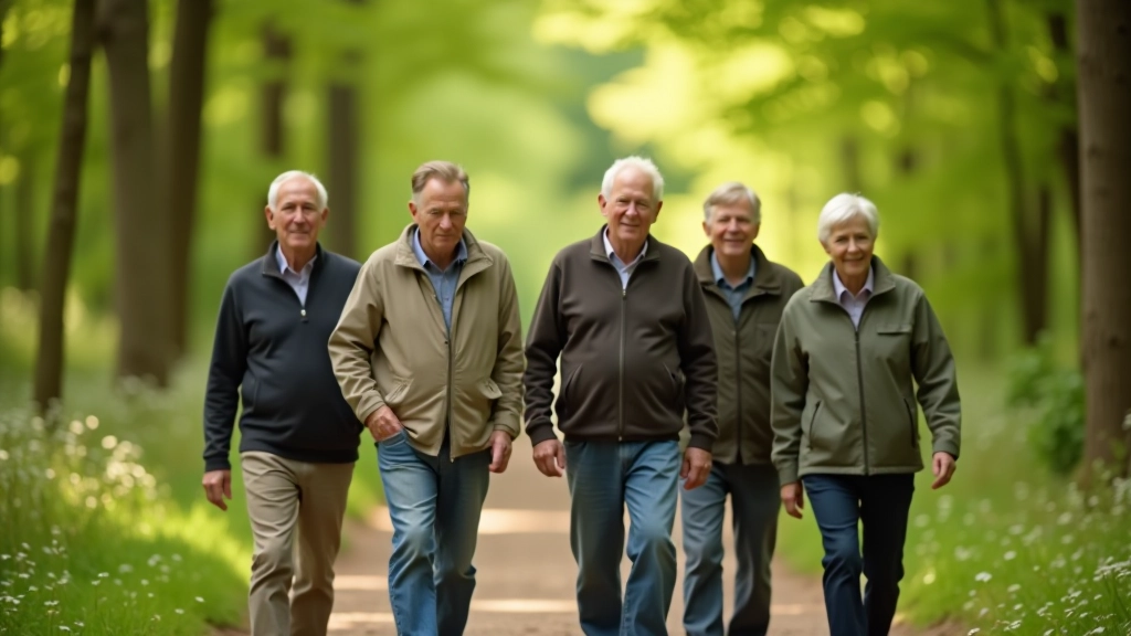 Groep senioren die samen een bospad wandelen in het Zoniënwoud